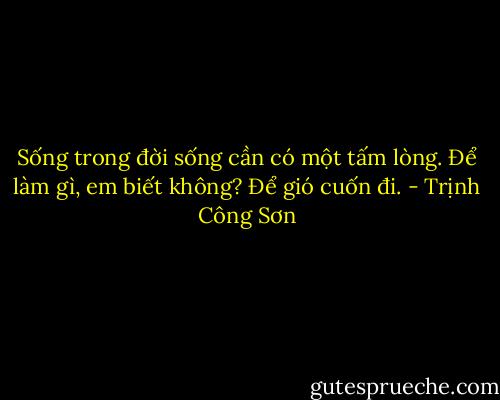 Sống trong đời sống cần có một tấm lòng. Để làm gì, em biết không? Để gió cuốn đi. - Trịnh Công Sơn