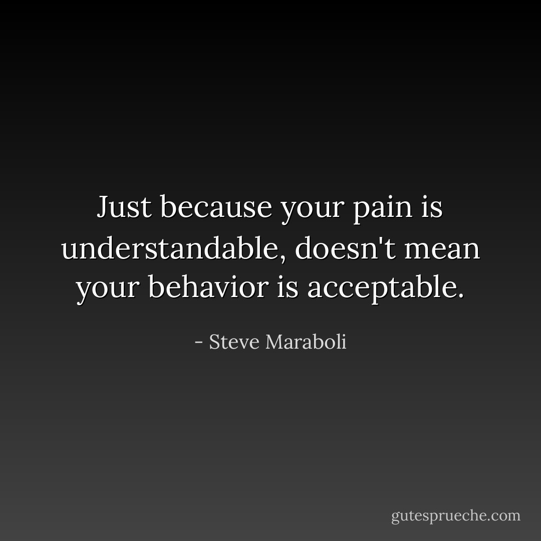 Just because your pain is understandable, doesn't mean your behavior is acceptable. - Steve Maraboli