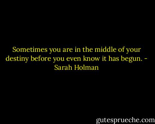 Sometimes you are in the middle of your destiny before you even know it has begun. - Sarah Holman