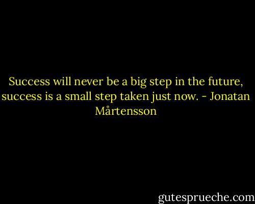 Success will never be a big step in the future, success is a small step taken just now. - Jonatan Mårtensson
