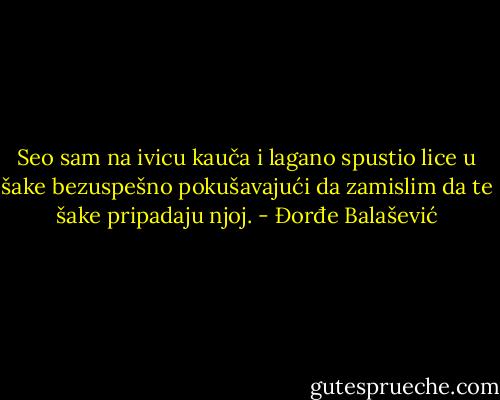 Seo sam na ivicu kauča i lagano spustio lice u šake bezuspešno pokušavajući da zamislim da te šake pripadaju njoj. - Đorđe Balašević