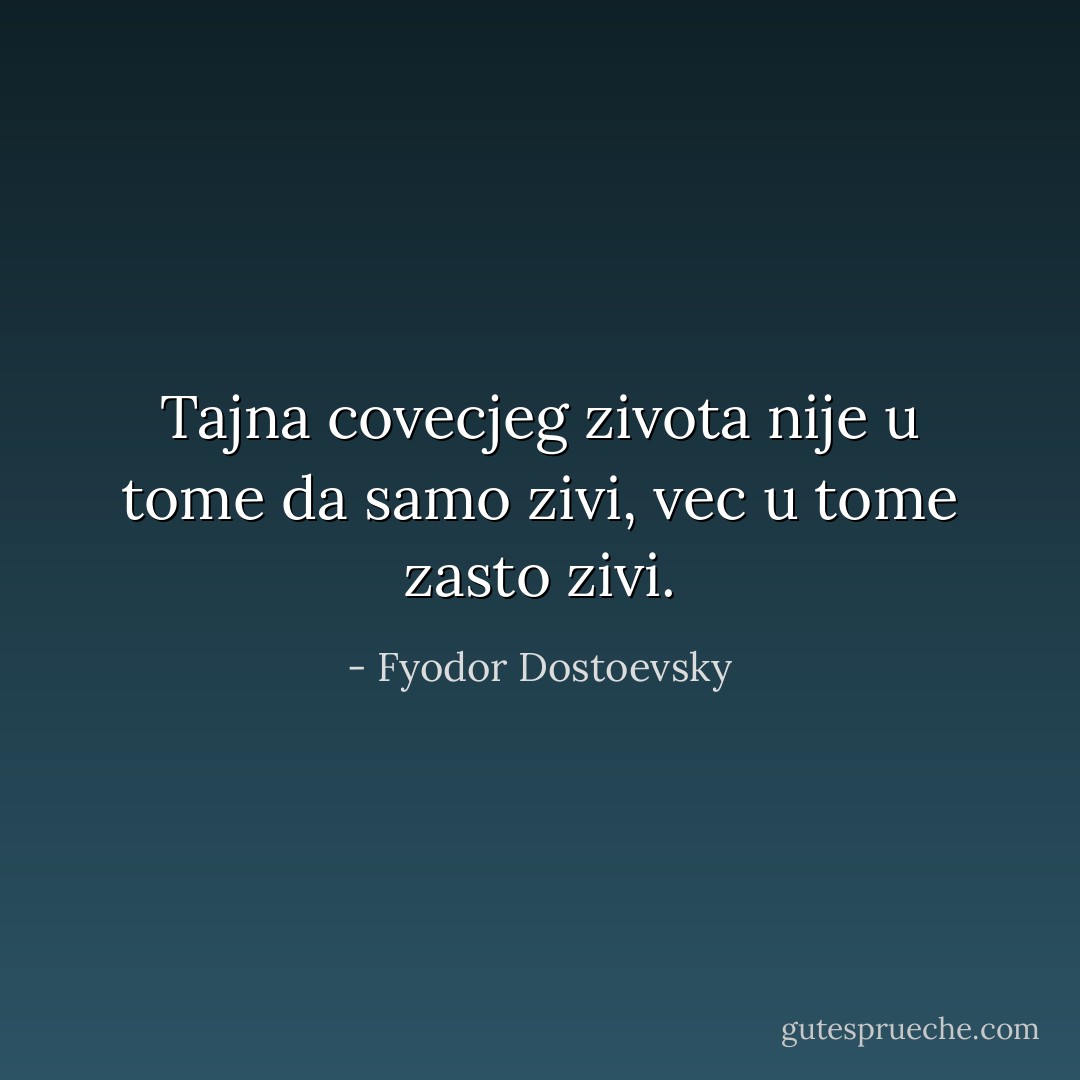 Tajna covecjeg zivota nije u tome da samo zivi, vec u tome zasto zivi. - Fyodor Dostoevsky