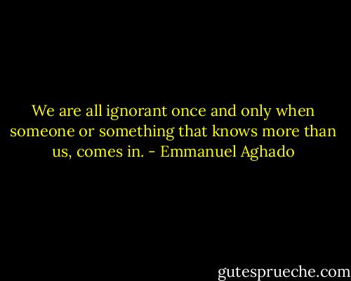 We are all ignorant once and only when someone or something that knows more than us, comes in. - Emmanuel Aghado