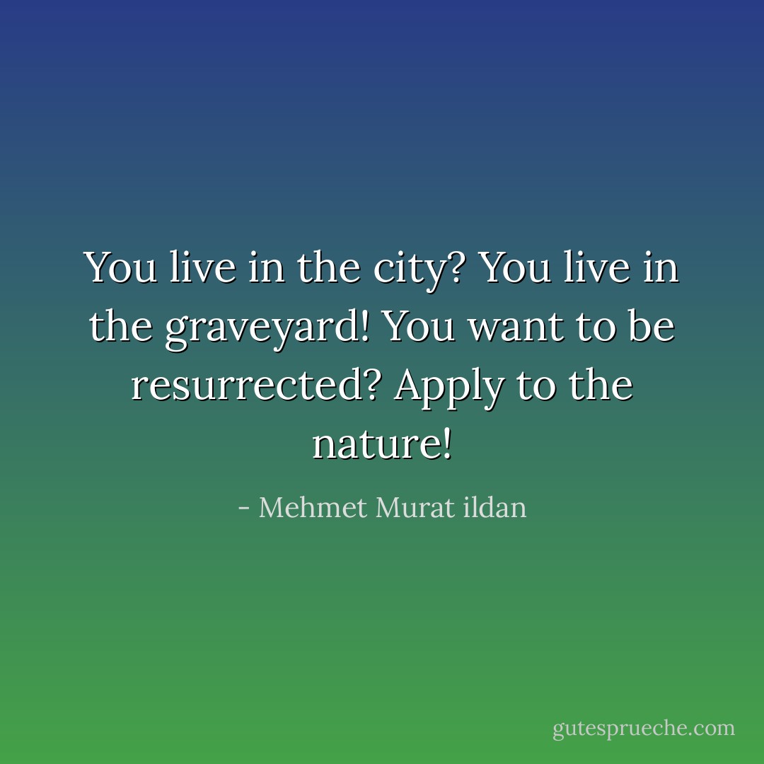You live in the city? You live in the graveyard! You want to be resurrected? Apply to the nature! - Mehmet Murat ildan