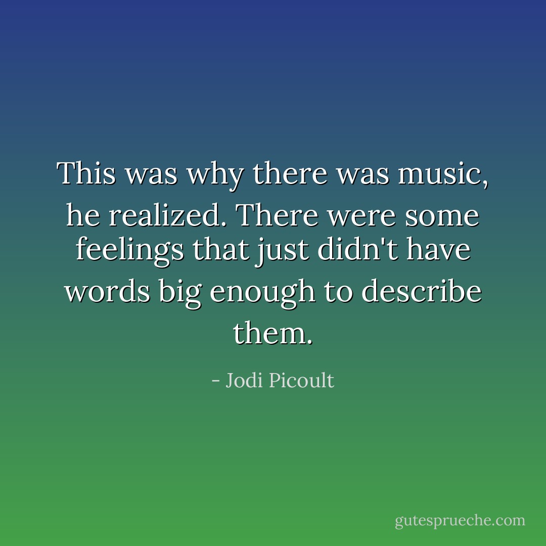 This was why there was music, he realized. There were some feelings that just didn't have words big enough to describe them. - Jodi Picoult