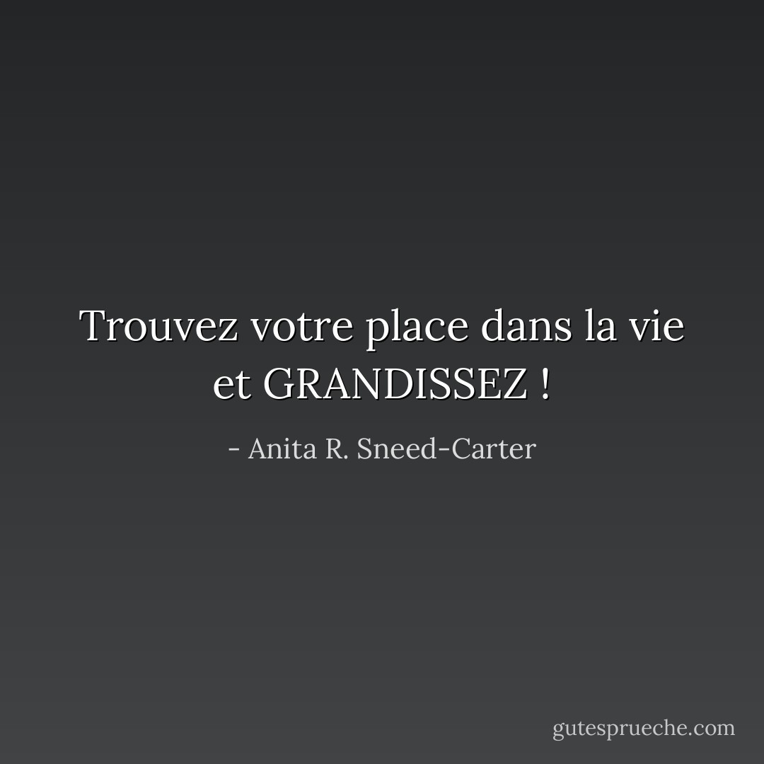 Trouvez votre place dans la vie et GRANDISSEZ ! - Anita R. Sneed-Carter