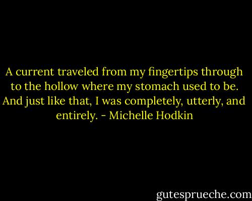 A current traveled from my fingertips through to the hollow where my stomach used to be. And just like that, I was completely, utterly, and entirely. - Michelle Hodkin