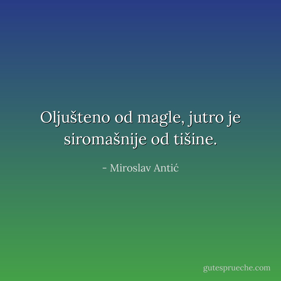 Oljušteno od magle, jutro je siromašnije od tišine. - Miroslav Antić