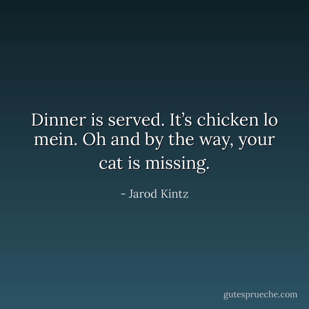Dinner is served. It’s chicken lo mein. Oh and by the way, your cat is missing. - Jarod Kintz