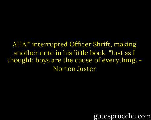 AHA!" interrupted Officer Shrift, making another note in his little book. "Just as I thought: boys are the cause of everything. - Norton Juster