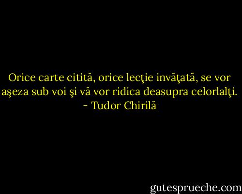 Orice carte citită, orice lecţie invăţată, se vor aşeza sub voi şi vă vor ridica deasupra celorlalţi. - Tudor Chirilă