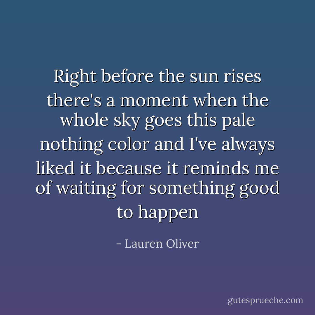 Right before the sun rises there's a moment when the whole sky goes this pale nothing color and I've always liked it because it reminds me of waiting for something good to happen - Lauren Oliver