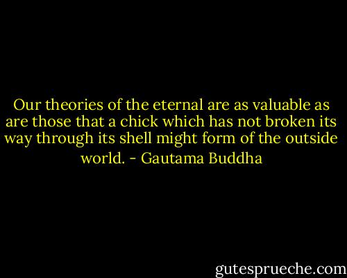 Our theories of the eternal are as valuable as are those that a chick which has not broken its way through its shell might form of the outside world. - Gautama Buddha
