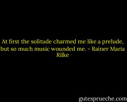 At first the solitude<br />charmed me like a prelude,<br />but so much music wounded me. - Rainer Maria Rilke