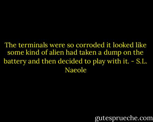 The terminals were so corroded it looked like some kind of alien had taken a dump on the battery and then decided to play with it. - S.L. Naeole
