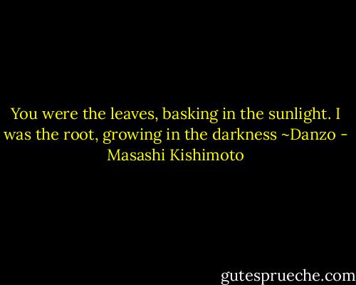 You were the leaves, basking in the sunlight.<br />I was the root, growing in the darkness<br />~Danzo - Masashi Kishimoto