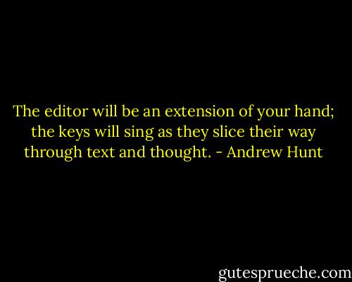 The editor will be an extension of your hand; the keys will sing as they slice their way through text and thought. - Andrew Hunt