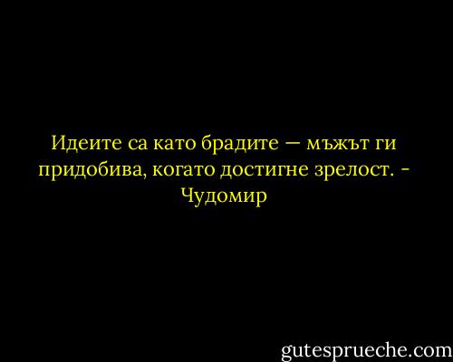 Идеите са като брадите — мъжът ги придобива, когато достигне зрелост. - Чудомир