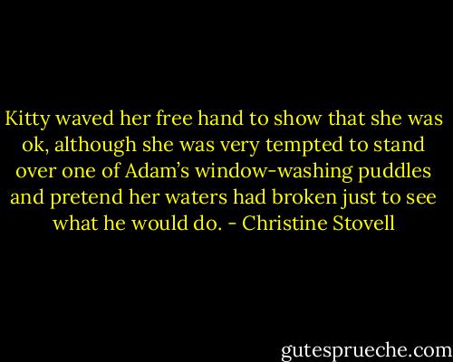 Kitty waved her free hand to show that she was ok, although she was very tempted to stand over one of Adam’s window-washing puddles and pretend her waters had broken just to see what he would do. - Christine Stovell