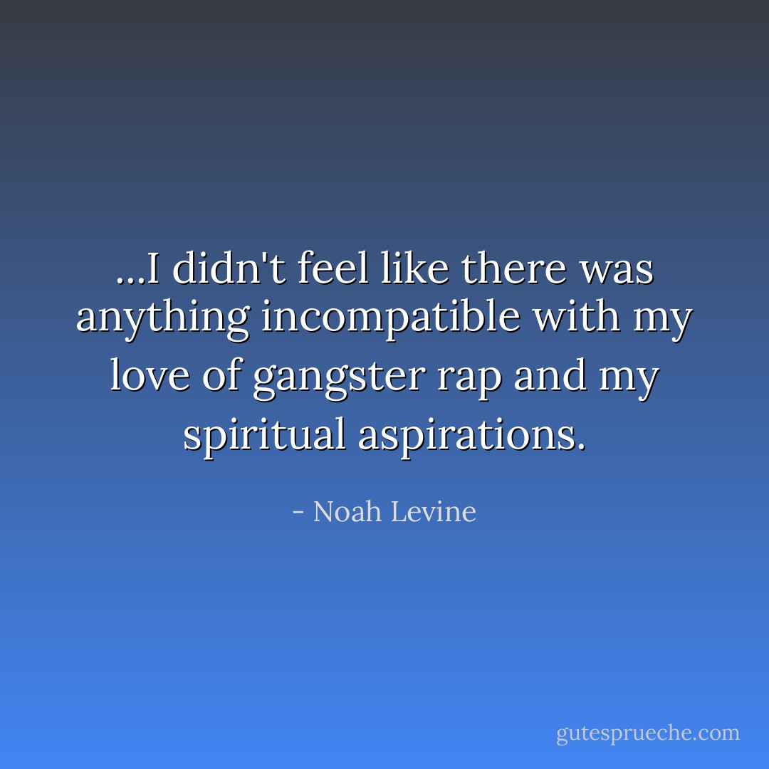 ...I didn't feel like there was anything incompatible with my love of gangster rap and my spiritual aspirations. - Noah Levine