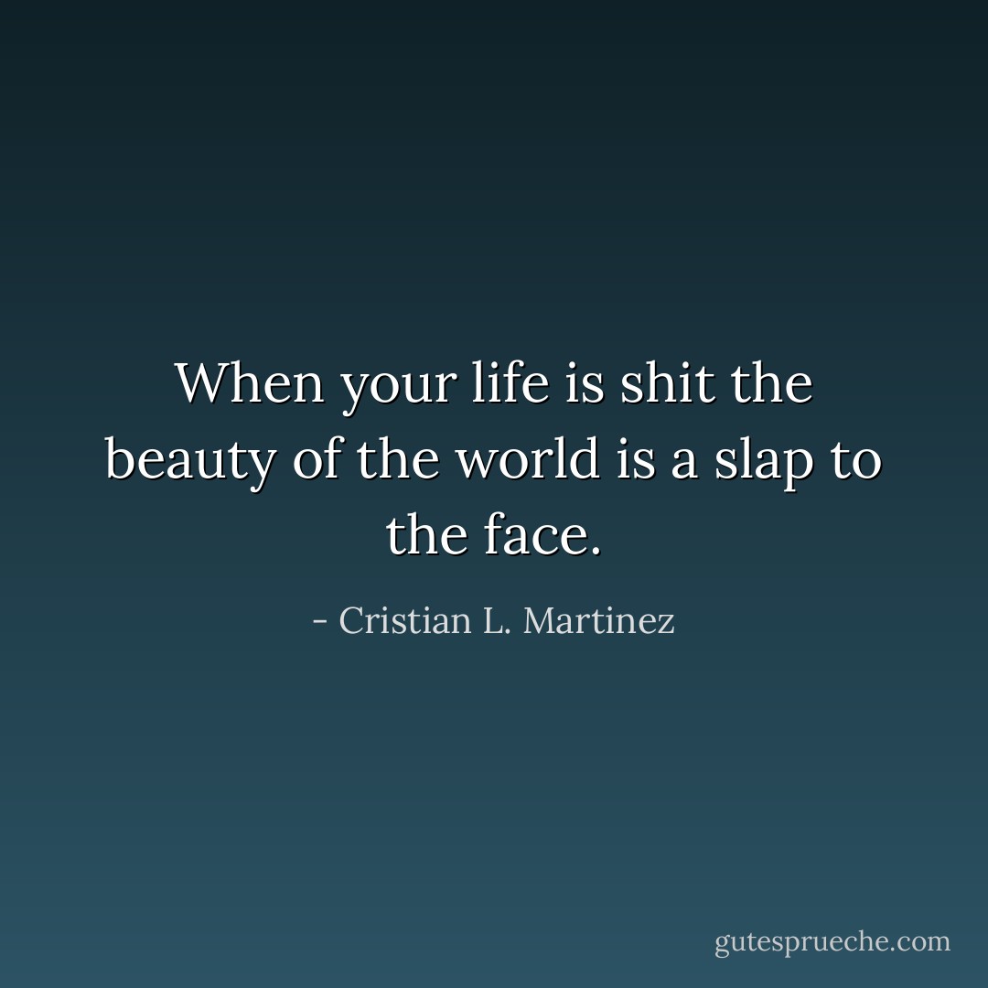 When your life is shit the beauty of the world is a slap to the face. - Cristian L. Martinez