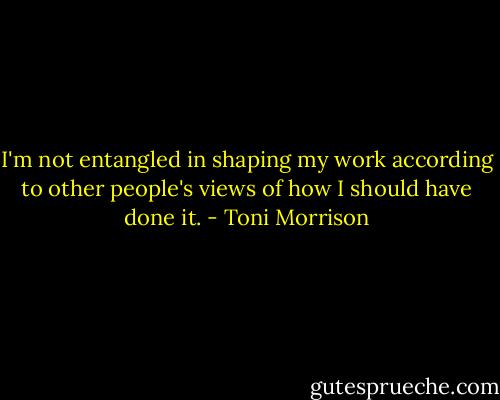 I'm not entangled in shaping my work according to other people's views of how I should have done it. - Toni Morrison