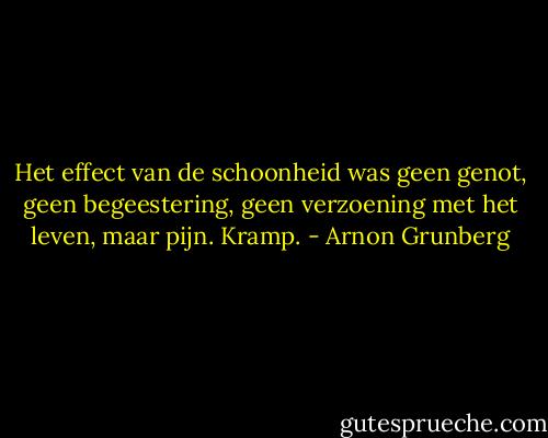 Het effect van de schoonheid was geen genot, geen begeestering, geen verzoening met het leven, maar pijn. Kramp. - Arnon Grunberg