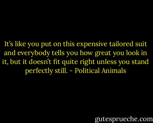 It’s like you put on this expensive tailored suit and everybody tells you how great you look in it, but it doesn’t fit quite right unless you stand perfectly still. - Political Animals