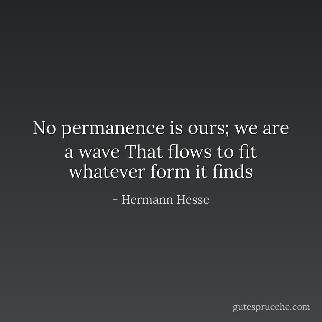 No permanence is ours; we are a wave<br />That flows to fit whatever form it finds - Hermann Hesse