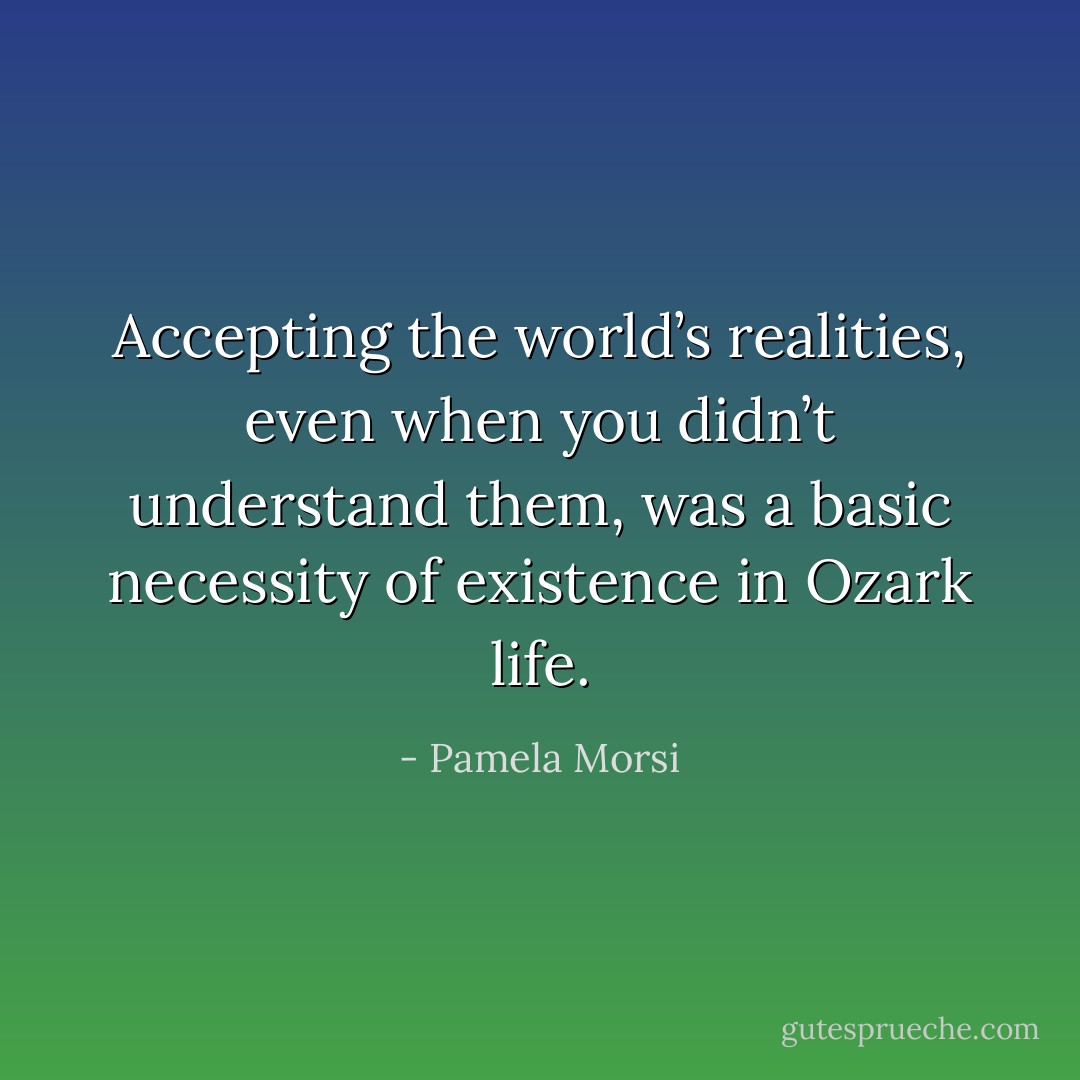 Accepting the world’s realities, even when you didn’t understand them, was a basic necessity of existence in Ozark life. - Pamela Morsi