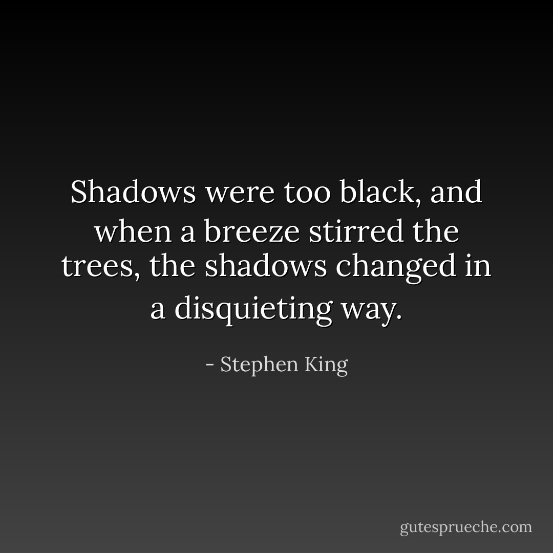 Shadows were too black, and when a breeze stirred the trees, the shadows changed in a disquieting way. - Stephen King