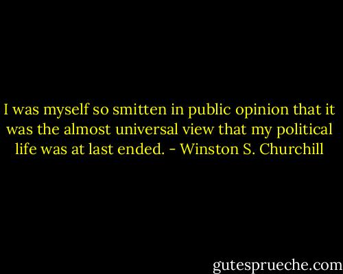 I was myself so smitten in public opinion that it was the almost universal view that my political life was at last ended. - Winston S. Churchill