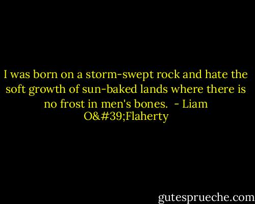 I was born on a storm-swept rock and hate the soft growth of sun-baked lands where there is no frost in men's bones.  - Liam O'Flaherty