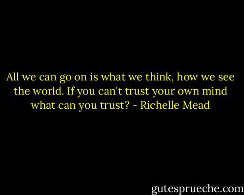 All we can go on is what we think, how we see the world. If you can't trust your own mind what can you trust? - Richelle Mead