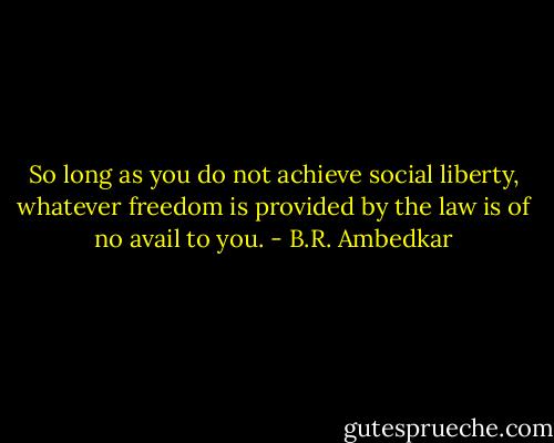 So long as you do not achieve social liberty, whatever freedom is provided by the law is of no avail to you. - B.R. Ambedkar