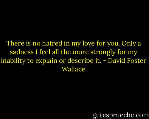 There is no hatred in my love for you. Only a sadness I feel all the more strongly for my inability to explain or describe it. - David Foster Wallace