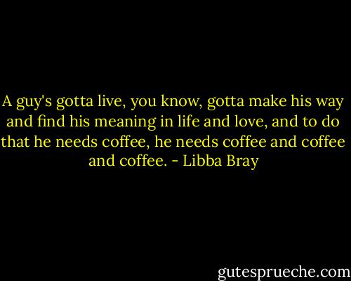A guy's gotta live, you know, gotta make his way and find his meaning in life and love, and to do that he needs coffee, he needs coffee and coffee and coffee. - Libba Bray