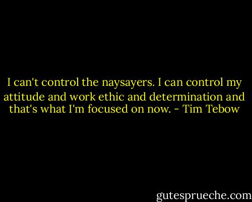 I can't control the naysayers. I can control my attitude and work ethic and determination and that's what I'm focused on now. - Tim Tebow