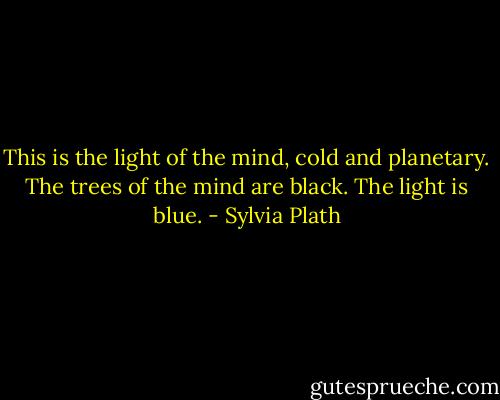 This is the light of the mind, cold and planetary.<br />The trees of the mind are black. The light is blue. - Sylvia Plath