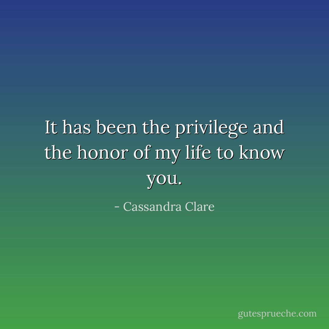 It has been the privilege and the honor of my life to know you. - Cassandra Clare