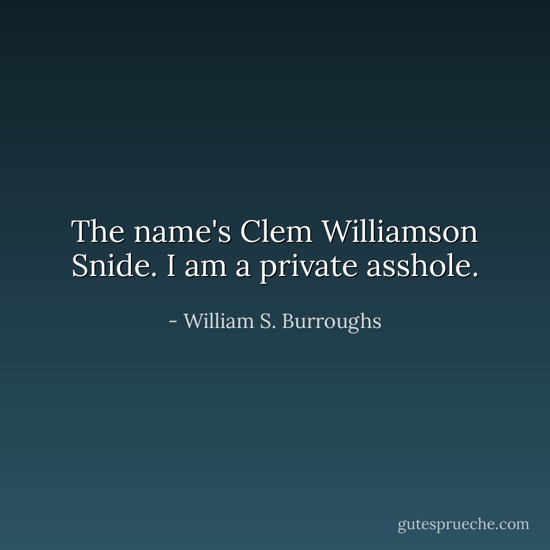 The name's Clem Williamson Snide. I am a private asshole. - William S. Burroughs