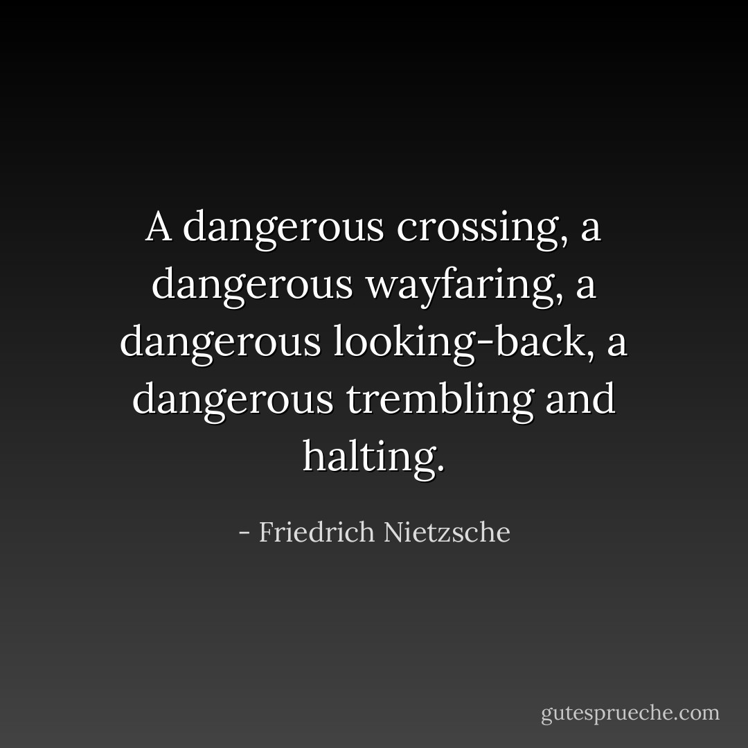 A dangerous crossing, a dangerous wayfaring, a dangerous looking-back, a dangerous trembling and halting. - Friedrich Nietzsche