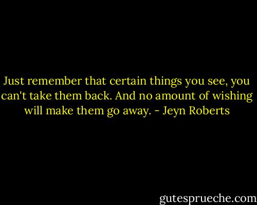 Just remember that certain things you see, you can't take them back. And no amount of wishing will make them go away. - Jeyn Roberts
