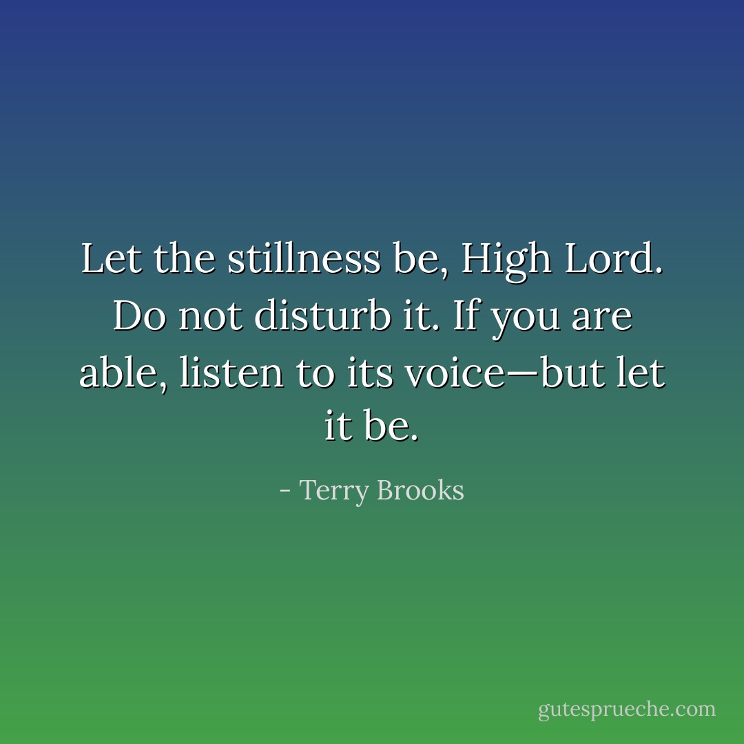 Let the stillness be, High Lord. Do not disturb it. If you are able, listen to its voice—but let it be. - Terry Brooks