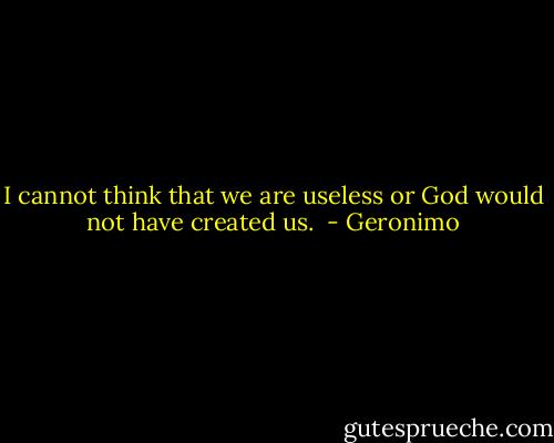 I cannot think that we are useless or God would not have created us.  - Geronimo