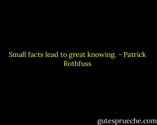 Small facts lead to great knowing. - Patrick Rothfuss