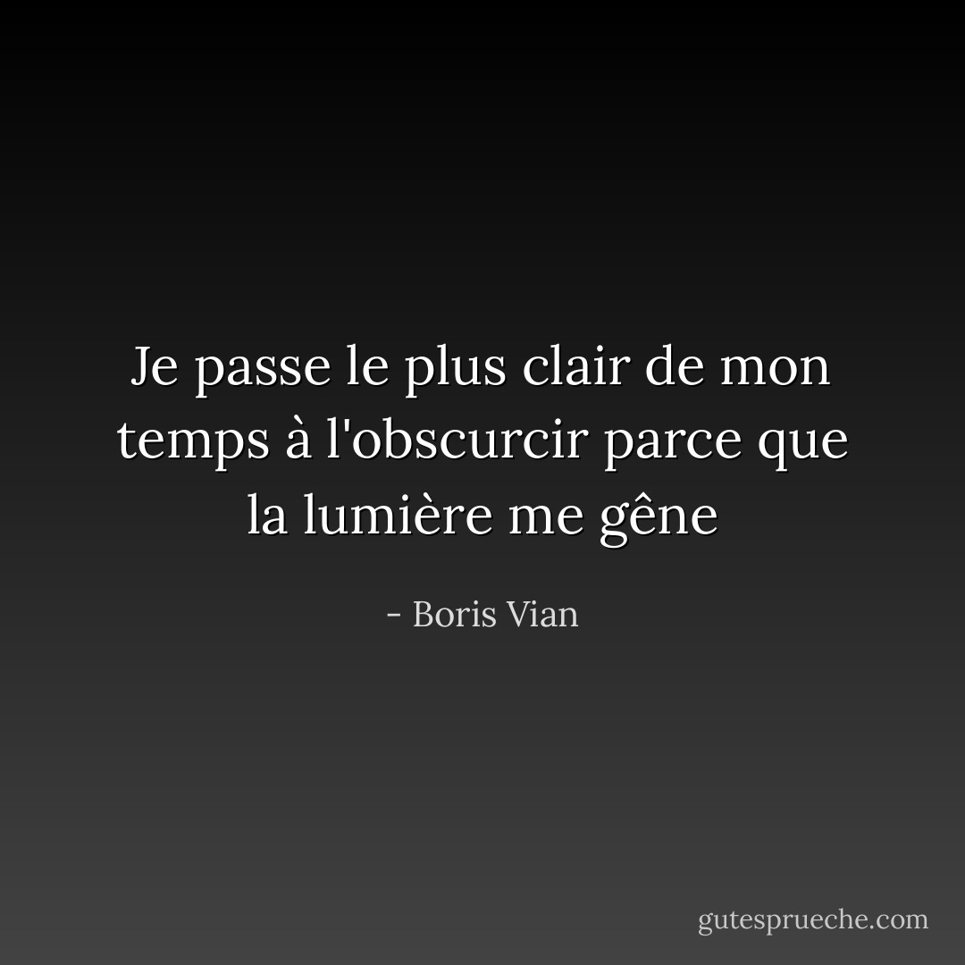 Je passe le plus clair de mon temps à l'obscurcir parce que la lumière me gêne - Boris Vian