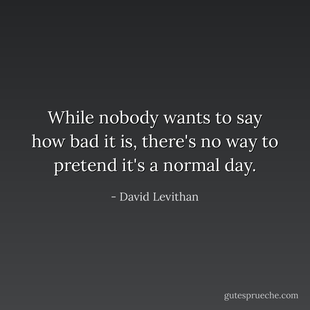 While nobody wants to say how bad it is, there's no way to pretend it's a normal day. - David Levithan