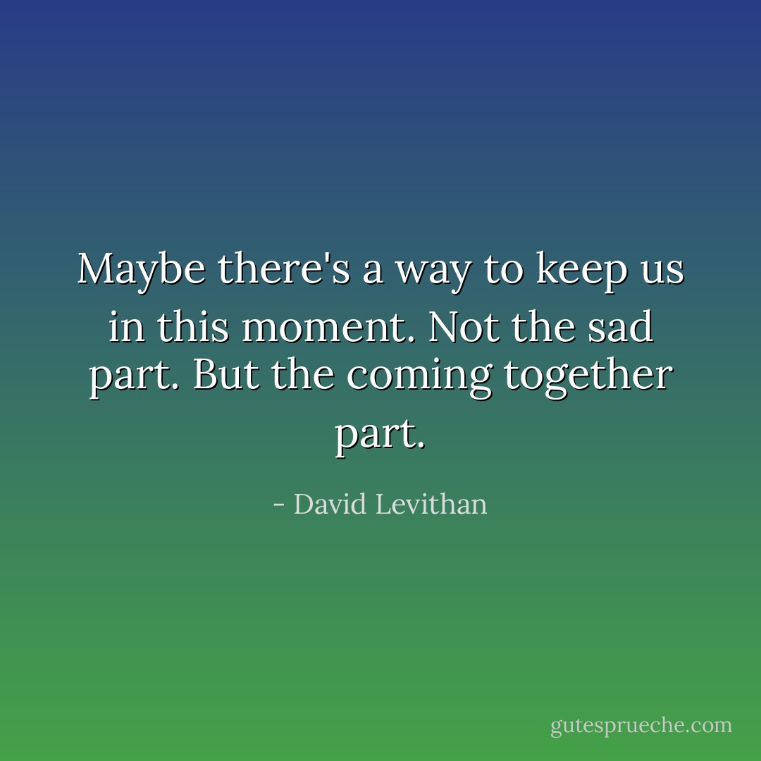 Maybe there's a way to keep us in this moment. Not the sad part. But the coming together part. - David Levithan