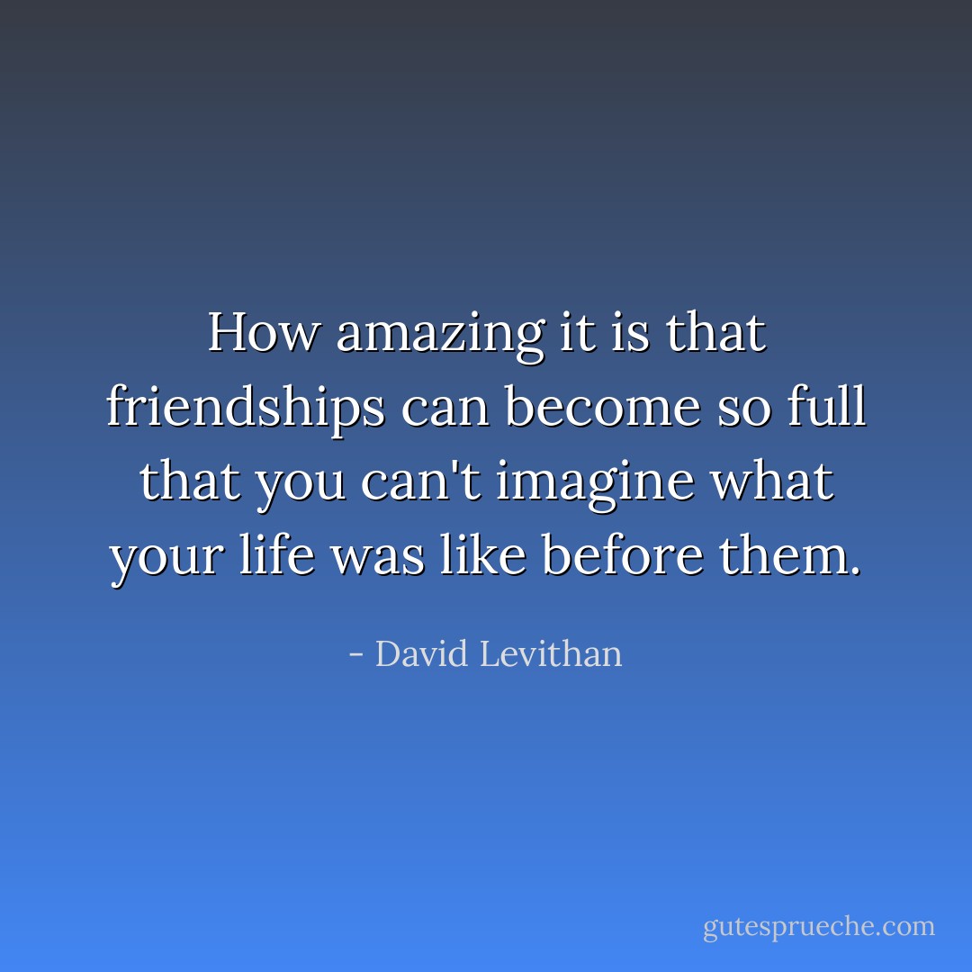 How amazing it is that friendships can become so full that you can't imagine what your life was like before them. - David Levithan